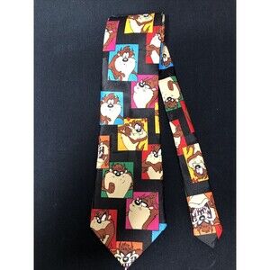 Vintage Looney Tunes Mania Taz Tasmanian Collage Theme Neck Tie 1990's Cravat